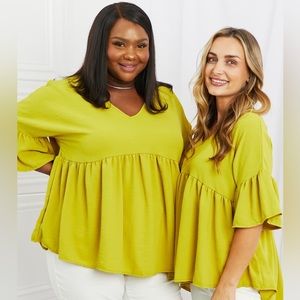Look At Me Full Size Flowy Ruffle Sleeve Top in Lime🍋